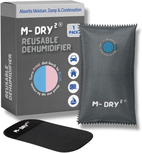 M-Dry Bolsa deshumidificadora para coche, reutilizable, absorbe la humedad, diseño gris elegante, evita la humedad, la condensación, el moho y el olor, respetuosa con el medio ambiente, a prueba de