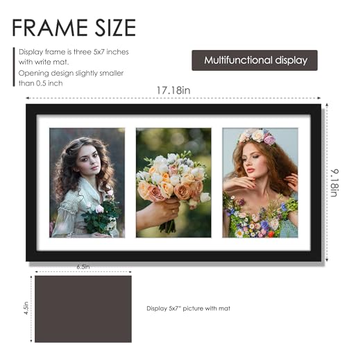 Image of DUENPY 8x16 Collage Picture Frame, 5x7 Collage Picture Frame Displays Three 5x7 inch Photos, or 8x16 (Without Mat) for Available Horizontal Wall Mounting Display and Vertical, Black.