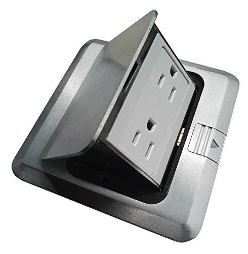 Pop Up Floor Box Countertop Box w/15A with Duplex Receptacle - Brushed-Stainless Finish