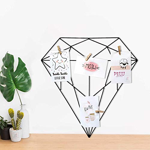 Image of Art Street Diamond Shape DIY Metal Photo grid wall for photo hanging, wall decoration and display (size- 42 x 40 cm) -Photo clips included