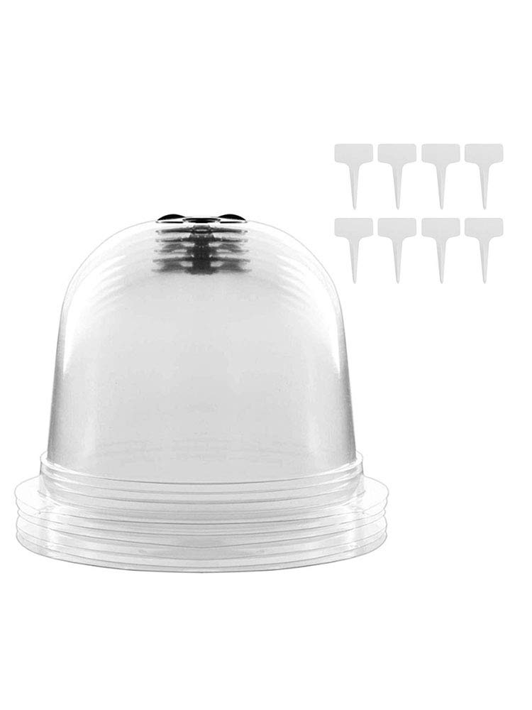 QYLJZB Mini Plastic Plant Protect Bell Cover, 8 Pack Greenhouse Dome Temperature Protective Bell Cover with 8 White Plant Label for Seed Starter Pots