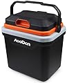 AooDen Electric Car Cooler and Warmer, 26 Quart Capacity, Thermoelectric Iceless Cooler for Travel, Camping, Vehicles, Truck, Home - 12V DC and 120V AC (Black & Orange)