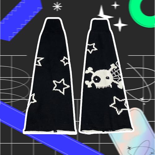 Goth Leg Warmers Y2K Cute Leg Warmers for Girls Women Halloween Kawaii 80s Party Sports Y2K Goth Accessories Skull Star Black White Legwarmers（Socks can be worn on both sides）3