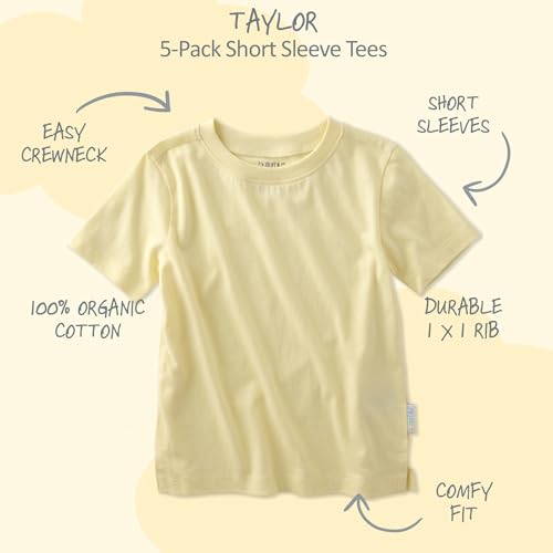 Image of Butterblu Taylor 5-Pack Short Sleeve T-Shirts​ 100% Organic Cotton | GOTS Certified Organic Cotton for Baby, Toddler Girls, Boys, Unisex, Made to Match Layering Solid Colors