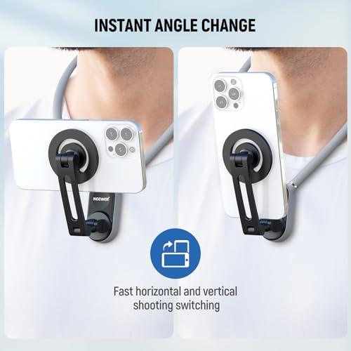 NEEWER 磁気 ネックレス式マウント カメラ首掛け ネックホルダー アクションカメラとスマホ用 落下防止 ハンズフリー コンパチブル Insta360 iPhone 15 Android POVビデオ録画用 GP16 グレー