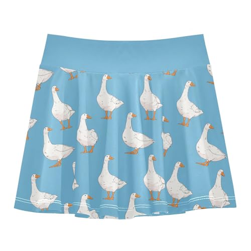 visesunny Girl's Golf Skirt Athletic Cartoon White Goose Animal Tennis Skort Sport Activewear with Double Layer Pockets