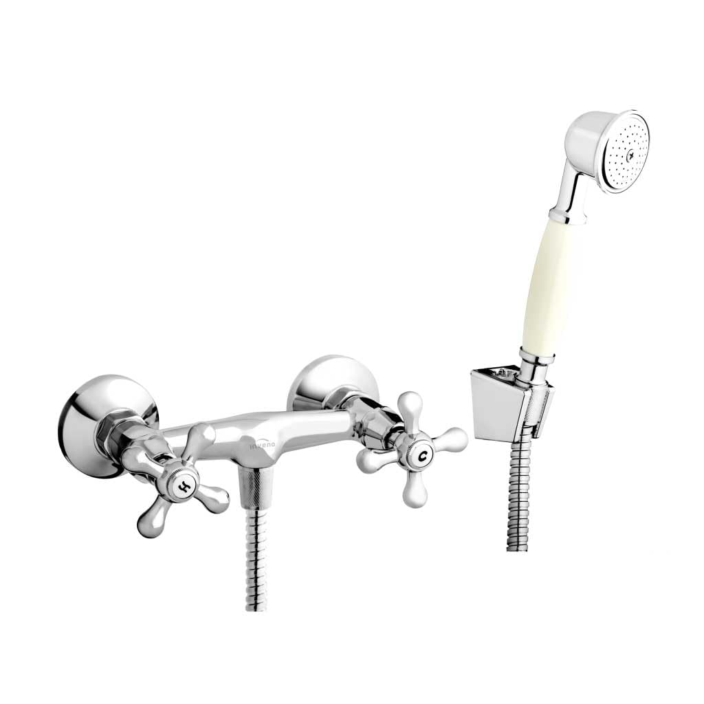 B&Q -  Traditional Cross Head Shower Mixer Wall Mounted Kit Chrome Plated Brass