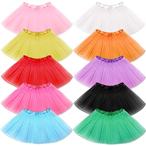 JaGely 10 Pcs Tulle Tutu Skirt Adult Ballet Women Multicolored Vintage 3 Layered for 80s Cosplay Dance Party Costume (Normal)