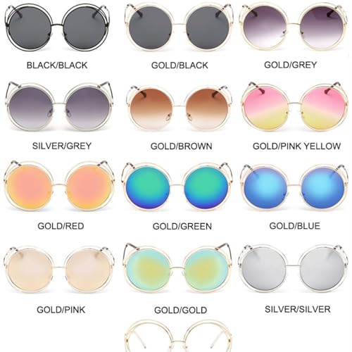 Lunettes de soleil rondes vintage gris argenté à grande monture métallique chic pour femmes