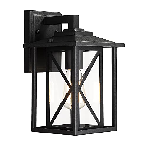 Best Cyber Deals 🔥 KAUEN Outdoor Wall Mount Light Fixtures,12.4-Inch Exterior Sconces Wall Lighting in Textured Black Finish w/ Clear Glass - 2453-1W
