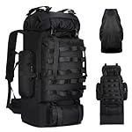 70L/100L Camping Hiking Backpack with Rain Cover, Expandable Large Military Tactical Backpack, Waterproof Molle Racksack Travel Backpacking Daypack for Climbing Trekking (Black)
