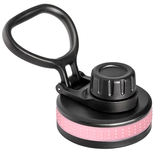 Prurex Spout Lid for Hydro Flask/Thermoflask/Takeya/Simple Modern/Iron Flask 2.28 Inch Wide Mouth 12/16/18/22/32/40/64oz Water Bottles Replacemetn Leakproof Sport Cap (Black+Pink