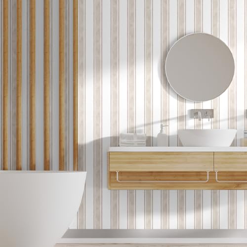 Affrolling Striped Peel and Stick Wallpaper Watercolor Stripe Self Adhesive Wallpaper Decal for Bedroom Cabinet Drawer Furniture Wall Decor, 15.75'' x 118.11''(Beige) by Affrolling - Used condition - Image 7