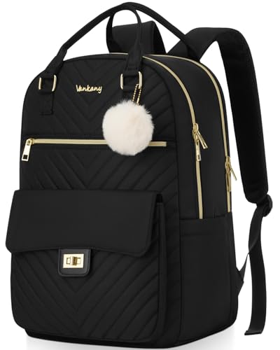 School Backpacks for Teen Girls, Cute Laptop Backpack Bookbag with Charging Hole for College Women Big Students Middle High School, Black