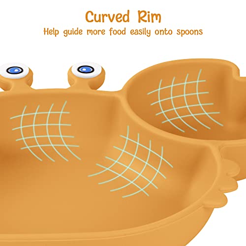 Vicloon Baby Suction Toddler Plates, Non Slip Silicone Weaning Plates for Most Highchairs Trays (Brown-Yellow) - Image 4