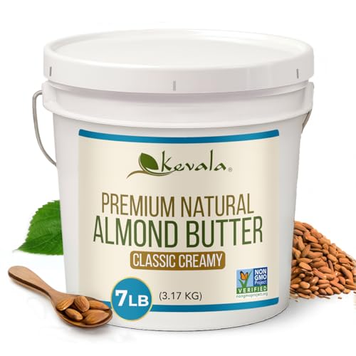 Kevala Almond Butter Creamy - Gluten-Free Spread for Pancakes and Waffles, Nutty Ingredient for Snack Dips and Dressings, Delicious Peanut Butter Substitute with no Preservatives, 7 lb Bucket