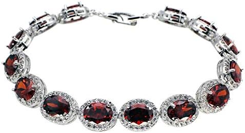 Oval Ladies Tennis Bracelet Garnet White Topaz Amethyst Citrine Peridot Pink Topza 7 inch (Garnet)
