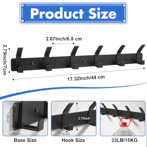 HXSEMAYIG 2 Pack Coat Hooks Wall Mounted, Coat Hangers Wall Mounted with 12 Hooks (Black) - Image 2