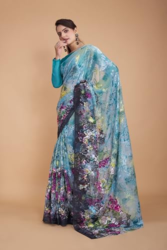 Image of Garden Vareli Summer Roganza Viscose Brasso Floral Print Saree with Unstitched Blouse Piece