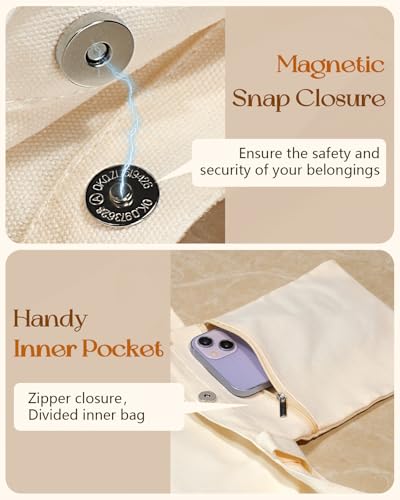 Image of Miss Adola Cute Canvas Tote Bag for Women Girls - Animal Lover Aesthetic Bags with Magnetic Buckle and Zipper Inner Pocket