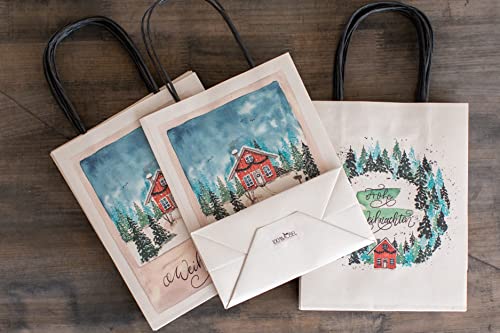 100% Mosel Geschenktüten Weihnachten, mit Aquarellmotiv, 12 Stück (18 x 23 x 9 cm), Weihnachtstaschen aus baumfreien… – Bild 3