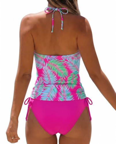 Image of Womens Two-Piece Tankini Set Cow Skull with Leopard Print Sets Swimwear Tankini Top Sets Swimwear