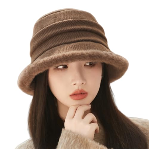 HIQIU Vintage Glockenhut Damen Winter Warme Fischerhut Faltbare Winter-Fleece-gefütterte Wintermütze Bucket-Hüte für Outdoor Wandern Reisen (DE/NL/SE/PL, Alphanumerisch,...