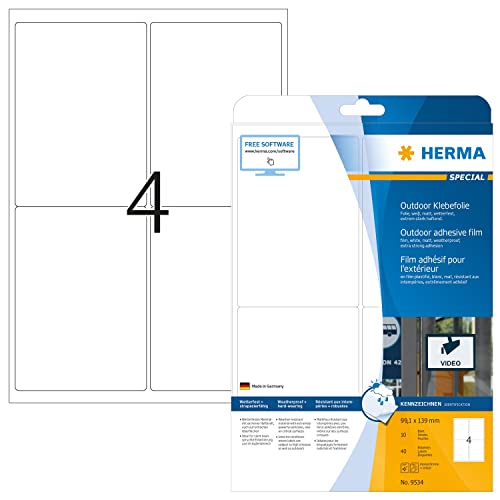 HERMA Etichette Impermeabili, 99,1 x 139 mm, Etichette Adesive A4 per Stampante, 4 Etichette per Foglio, Bianco