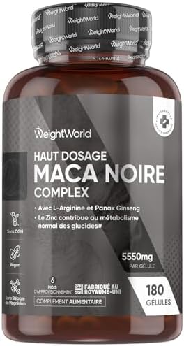 Maca Noire avec Ginseng 180 Gélules Vegan (6 mois) avec Zinc, L A...