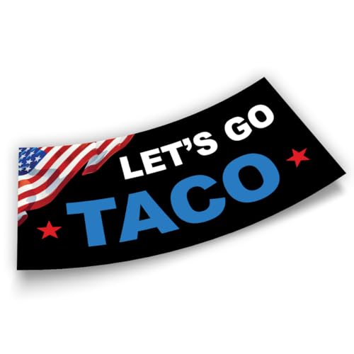 Image of Let's Go Taco Bumper Sticker Funny Food Humor US Flag Vinyl Decal for Car Truck, Waterproof UV-Resistant 7.5x3.75in