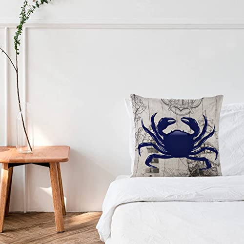 Vintage Throw Pillow Covers 20X20 Nautical Beach Ocean Theme Underwater Crab Home Decoration Soft Outdoor Pillow Covers Shells Starfish Beach Coastal Cotton Linen Cushion Case For Office Sofa Outside #TOP4