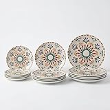 SANTA CLARA | Vajilla Completa 12 Piezas Cerámica Stoneware Redonda para 4 Personas, Apta Microondas y Lavavajillas, Vajilla Coimbra con Diseño Tradicional para Hogar y Cocina
