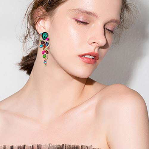 BriLove Women's Bohemian Boho Crystal Wedding Bridal Multiple Teardrop Chandelier Long Dangle Earrings4