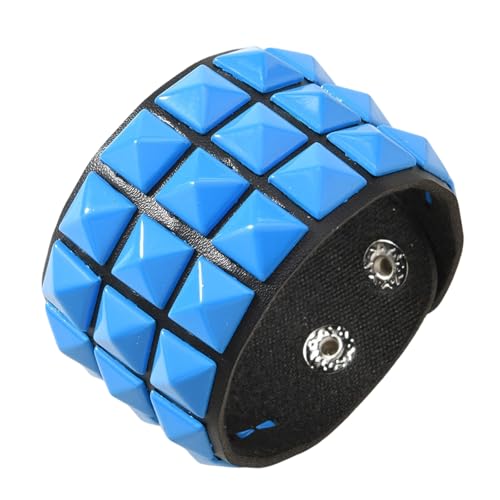 Punk Inspired Leather Featuring Three Row Square Studs Soft Materials Adjustable Length for Comfort Wear Cuff Bangle Link Chain 
