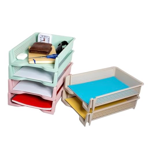 Organizador Folios 6 bandejas de Oficina apilables Incluye 2 Sobres Transparentes. Organizador de Escritorio para Folios a4 de plastico Resistente. Clasificador Documentos para Oficina Escala Pastel
