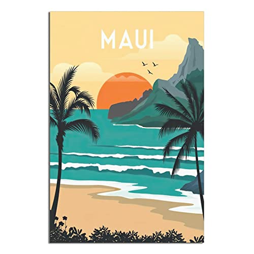 KZIWQ Metall-Blechschild mit Hawaii-Motiv, Maui, Strand, Sonnenuntergang, Blechschild, Vintage, rustikales Dekor, Höhle, Café, Bar, Schlafzimmer, Zuhause, Wanddekoration, 15 x 30 cm