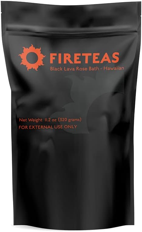 FIRE TEAS Sais de Banho com Sal Marinho Havaiano Hiwa Kai, Carvão Ativado, Óleo Essencial de Laranja-Doce e Pétalas de Rosa