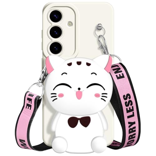 SGVAHY for Samsung Galaxy A54 Case, Cute Pink Lucky Cat Coin Purse Fancy Phone Case for Women Girls with Crossbody Strap Kawaii Soft Silicone Cover for Galaxy A54
