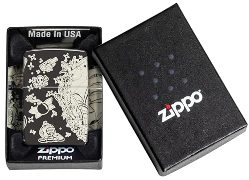 Zippo Laser 360° Pirates Treasure Design High Polish Black Pocket Lighter