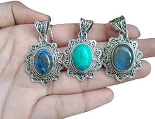Lapis Lazuli, Blue Turquoise, Labradorite, Green Onyx Pendant, Handmade Pendant, Oval Stone Pendant, Vintage Pendant, Multi Gemstone Jewelry, Healing Crystal Pendant, Boho Pendant, Christmas Gifts