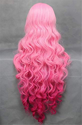Image of Swiking Long Pink Ombre Curly Wave Womens Wig Natural Hair Wigs Heat Resistant Synthetic Daily Halloween Cosplay Full Wigs for Women Girls
