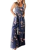 Fronage Womens Floral Denim Bib Overalls Adjustable Straps Rompers Casual High Waist Wide Leg Denim Dungarees with Pockets