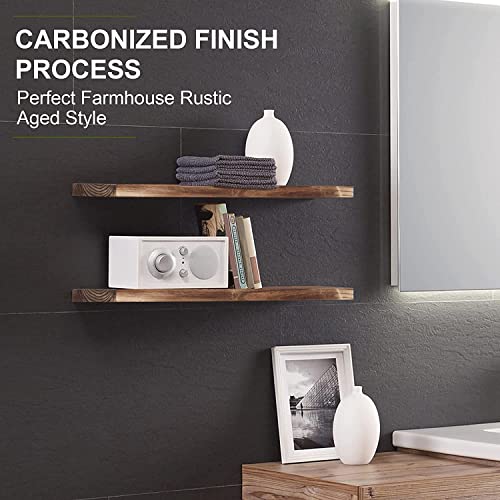 Image of Hamdan Collection Floating Shelves, 24 Inch Wall Shelf Set of 2, Rustic Wood Shelves for Wall Storage, Wall Mounted Wooden Display Shelf for Bathroom Bedroom-Rustic Brown