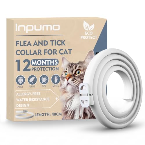 Collier Anti Puces pour Chats, Réglable et Imperméable, Protection 12 Mois, Traitement Naturel aux Huiles Essentielles pour Tous Les Chats (1PCS)