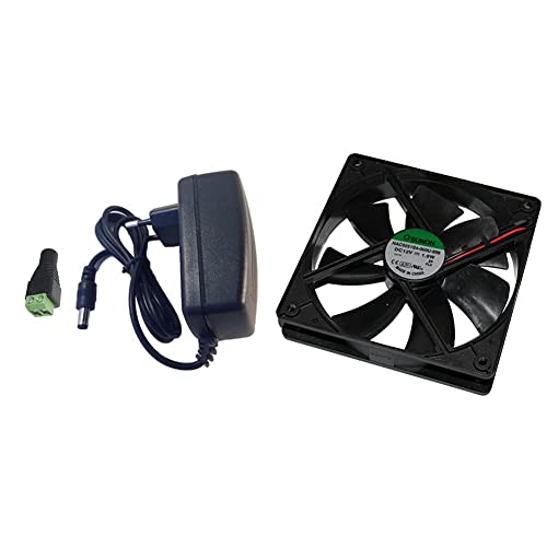 Transformateur 12 V CC 2 A 24 W Alimentation pour bandes LED Alimentation 220 V -> 12 V (12 V 2 A 24 W) & Sunon - Ventilateur axial - 12 V/1,9 W - 120 x 120 x 25 mm - 93,4 m³/h - 30 dB(A) Cover
