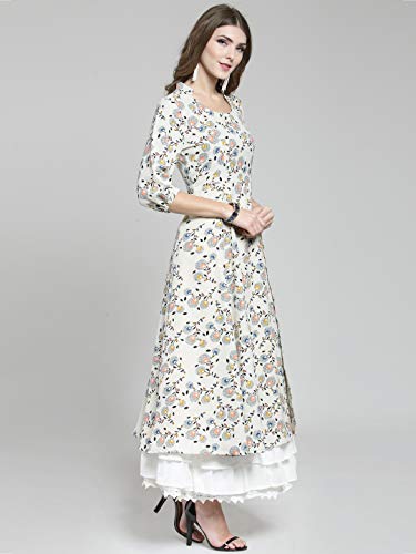 Image of Sera Women's Floral Black Polyester Anarkali Fusion Calf Length Kurta