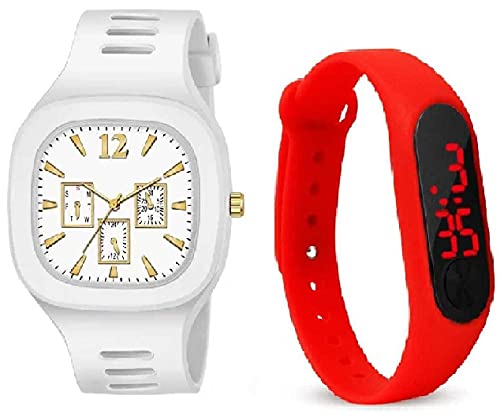 SELLORIA Brand White dial Square Shape Analog Silicon Strap Stylish Designer Watch with RED LED Watch Digital Kids Watch for Boys [7-30 Years] (B09FTHSDYD) Amazon Price History, Amazon Price Tracker
