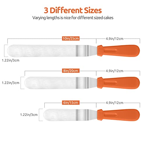 Image of Icing Spatula, U-Taste Offset Spatula Set with 6 inch, 8 inch, 10 inch Blade,Stainless Steel Angled Cake Decorating Frosting Spatula Set of 3 (Orange)
