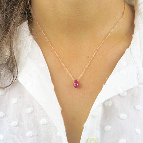 Genuine Ruby Necklace, ruby Pendant in Gold, Yellow Gold with ruby necklace - July birthstone -Gemstone Necklace, Gift for Women, ruby jewelry