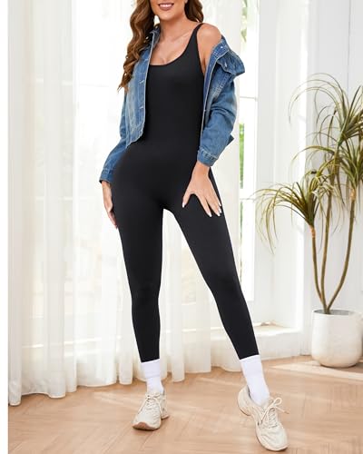 Auacdiy JUMPSUIT-2-2 Women Workout Yoga Jumpsuit Sleeveless Bodycon Scoop Neck Exercise Romper Seamless Full Length Jumpsuits Black M thumb #4